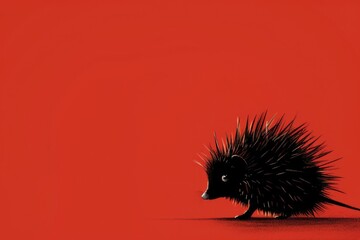Poster - A cute hedgehog in black and white colors against a bright red background. Perfect for animal lovers or nature enthusiasts