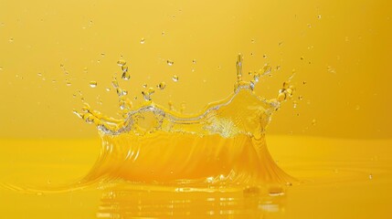 Aufkleber - Fresh orange juice splashing on a vibrant yellow background. Great for food and beverage concepts