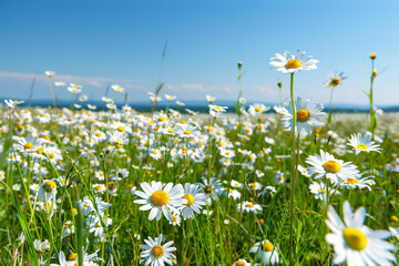 Wall Mural - lush daisy field under a clear sky