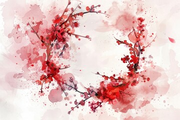 Wall Mural - A beautiful watercolor painting of a wreath of red flowers. Perfect for floral decorations