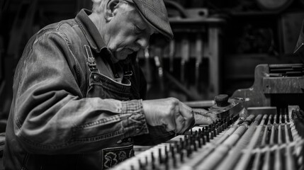 Aufkleber - A man operating machinery in a workshop. Suitable for industrial and manufacturing concepts