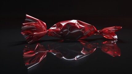 Poster - A vibrant red candy resting on a sleek black surface. Perfect for various food and holiday themed projects