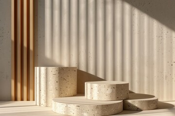 Poster - Three concrete pedestals on the floor. Suitable for architectural design projects