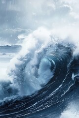 Poster - A powerful wave in the middle of a body of water. Suitable for various water-related concepts