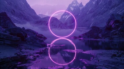 Poster - A serene image of a purple light reflecting in a calm lake. Suitable for nature and landscape themes