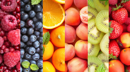 Wall Mural - A colorful image of various fruits, including apples, oranges, kiwis