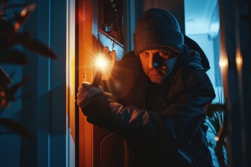 Poster - Man holding a flashlight, suitable for outdoor activities