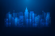 smart cityscape technology on blue dark background. networks internet building. vector illustration  futuristic style.