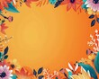 Frame made of colorful flowers on orange background. Mexican traditional folk art border pattern. Cinco de Mayo celebration concept. Greeting card with place for text.