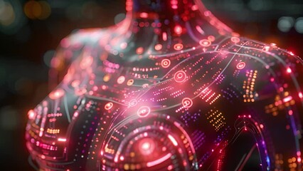 Poster - Digital depiction of a womans torso with vibrant glowing lights emanating from it, creating a striking and futuristic visual.