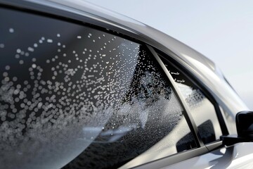Poster - Close up shot of a car's side window with water droplets. Perfect for automotive or weather-related designs