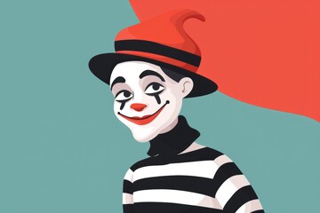 Canvas Print - A colorful clown with a red hat and striped shirt, perfect for circus-themed designs