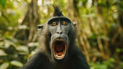 Poster - Close up of a monkey with its mouth open, suitable for various projects