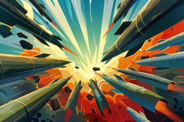 Poster - Rockets soaring through a clear blue sky, suitable for science or technology concepts
