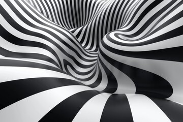 Poster - An eye-catching abstract design featuring continuous flowing waves in a classic black and white striped pattern, creating a stunning optical illusion.
