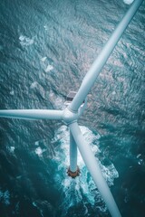 Aufkleber - A solitary wind turbine standing in the vast ocean, suitable for environmental concepts