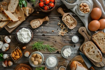 Aufkleber - A wooden table filled with an abundance of delicious food, perfect for any celebration or gathering