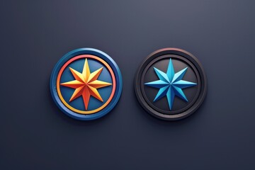 Aufkleber - Detailed close up of two circular buttons with a star design