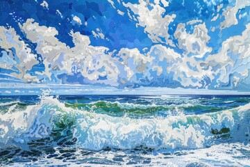 Poster - A powerful wave rolling towards the shore. Suitable for beach and nature concepts