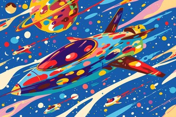 Poster - A painting of a space shuttle flying through the sky. Suitable for educational materials or science-themed designs