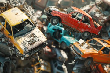 Poster - A pile of toy cars, suitable for various concepts and designs