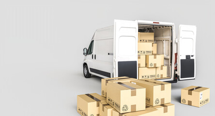 Delivery van loaded with cardboard boxes