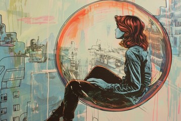 Poster - A woman sitting on a window sill, suitable for interior design projects