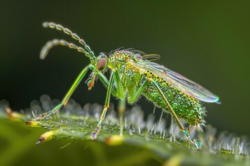 Aufkleber - Detailed view of a green insect on a plant, suitable for nature and wildlife themes