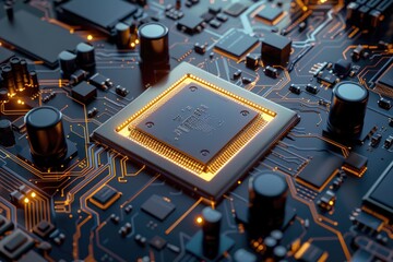 Poster - Detailed view of electronic components on a circuit board. Ideal for technology and engineering projects