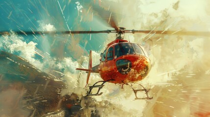 Poster - A helicopter in flight, suitable for aviation concepts