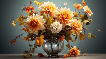 Wall Mural - amazing autumn flowers in glass vase