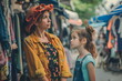 © dobok - Mom and her daughter standing in a clothing market between racks of clothing