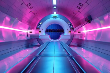 Poster - a tunnel illuminated with blue and pink light. ideal for futuristic and abstract concepts