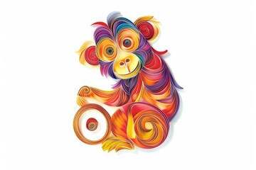 Wall Mural - A vibrant monkey sitting on a clean white surface. Perfect for animal lovers and wildlife enthusiasts