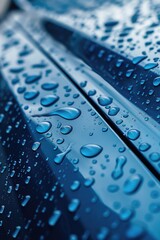 Poster - Close up of water droplets on a car hood, ideal for automotive and weather concepts
