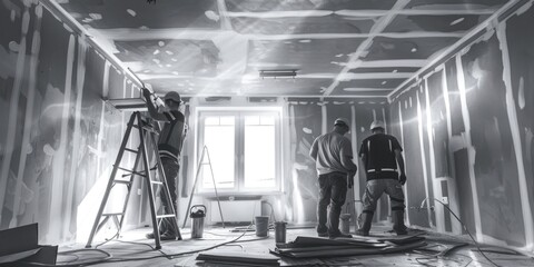 Poster - Two men standing on top of a ladder. Perfect for business concept illustrations