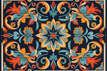 Poster - Vibrant floral design in blue, orange, and yellow colors. Perfect for adding a pop of color to any project