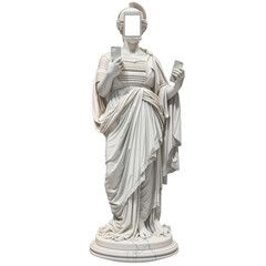 Wall Mural - A statue of a woman holding two cell phones in her hands, isolated on white background