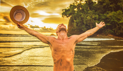 Wall Mural - nice man having great time on beach