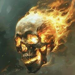 Wall Mural - Blazing skull engulfed in fierce flames on abstract background