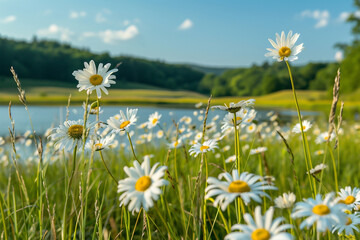 Wall Mural - peaceful daisy field full of life and color