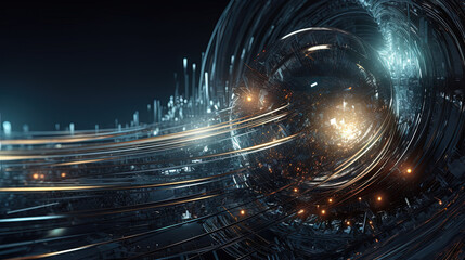 Poster - Abstract technology burst with glowing wires and particles in motion. Technology and science dynamic background.