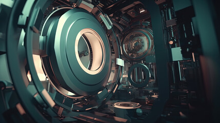 Poster - Technology abstract background with hud styled round interface elements in neon tech light.