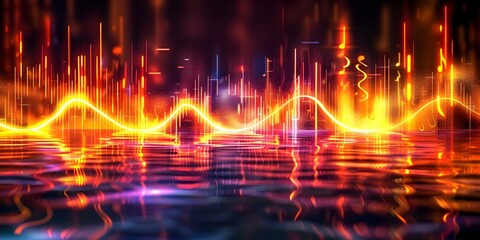 Poster - abstract background: neon music equalizer with colorful sound waves and glow. concept neon music equ