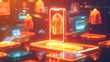 © Ashalina - A futuristic smartphone featuring a luminous icon of a jacket and shirt.