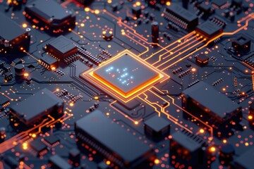 Poster - Detailed view of an electronic circuit board. Ideal for technology and engineering concepts