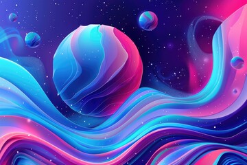 Wall Mural - Abstract background with planets and waves, suitable for science or technology themes