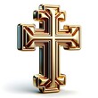 A striking golden cross on a white background