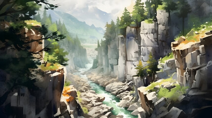 Wall Mural - Gorge Views Watercolor