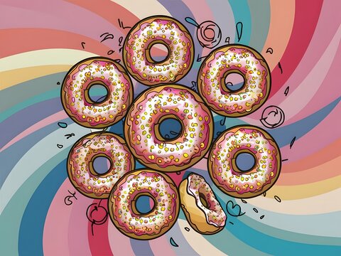 Scrumptious donuts adorned with colorful ceres on pastel background